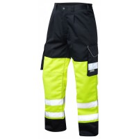 Leo Workwear Bideford Class 1 Yellow/Navy Hi Vis Work Trousers